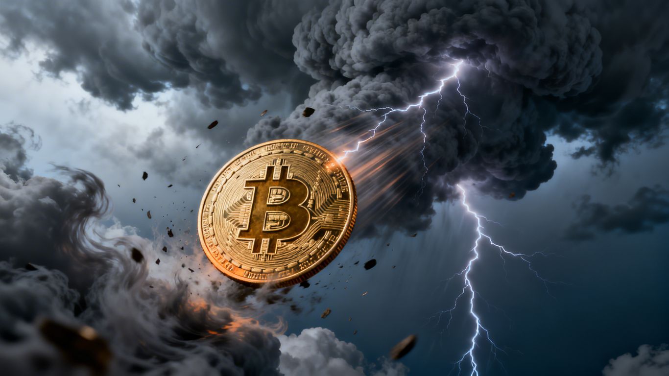 Bitcoin fällt in stürmischem, dunklem Himmel