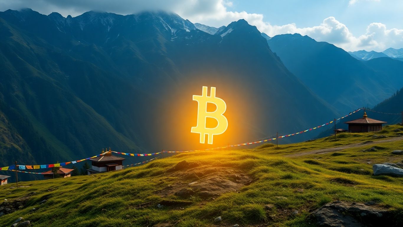 Bhutan Berglandschaft mit Bitcoin-Symbol