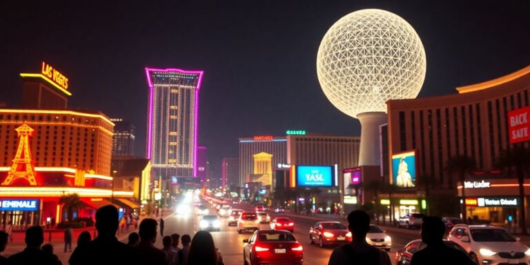 Las Vegas Skyline mit Bitcoin-Logo