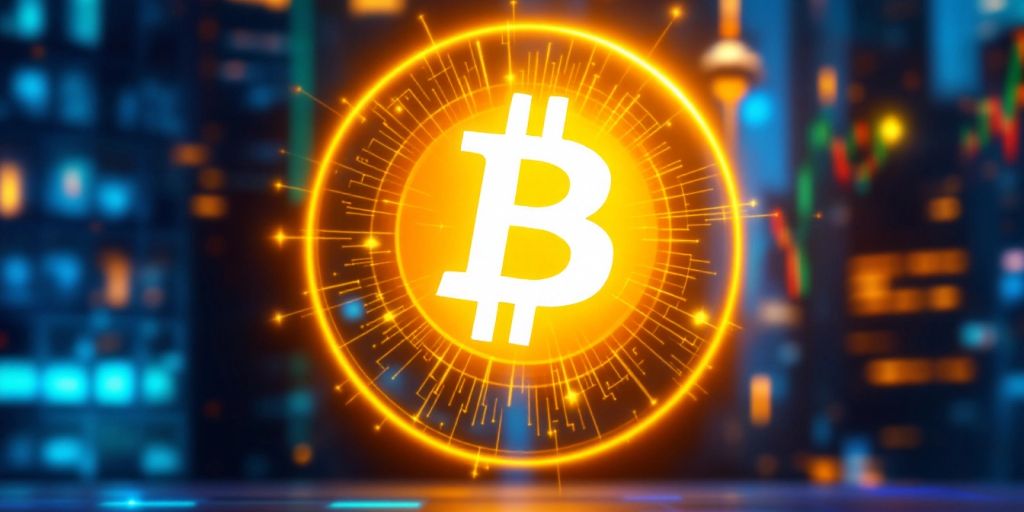 Bitcoin-Logo vor modernem Finanzhintergrund