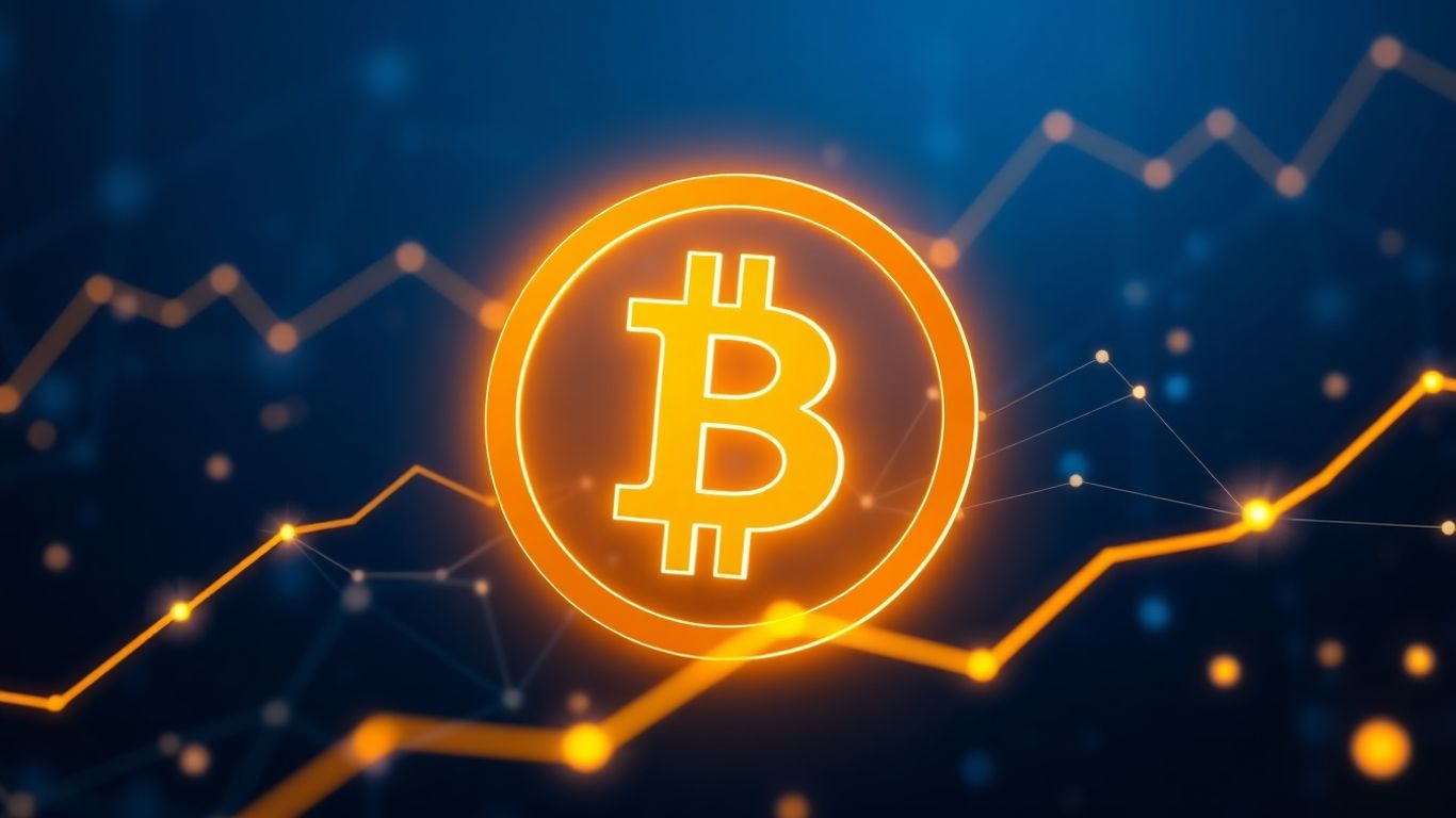 Bitcoin-Symbol mit Finanznetzwerk-Grafik