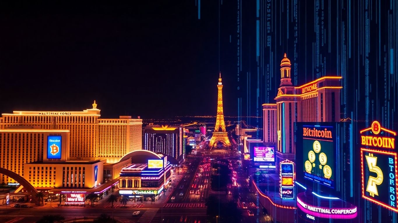 Las Vegas Skyline bei Nacht mit digitalen Mustern