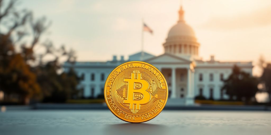 Bitcoin-Symbol über dem US-Kapitol.
