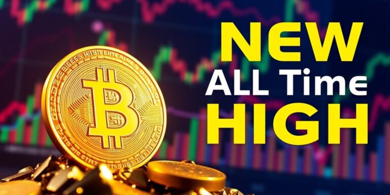 Goldener Bitcoin vor dynamischem Markthintergrund.