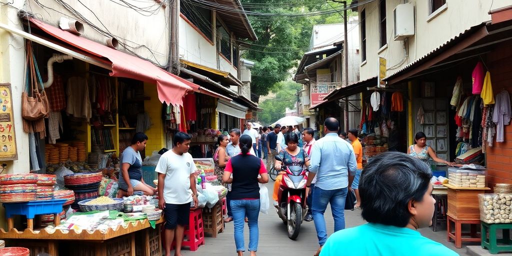 El Salvador Szene mit Menschen und traditionellen Märkten.