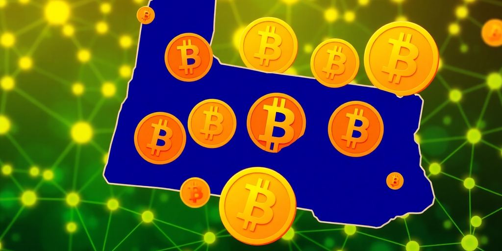 Bitcoin-Symbole im Umriss von New Hampshire.