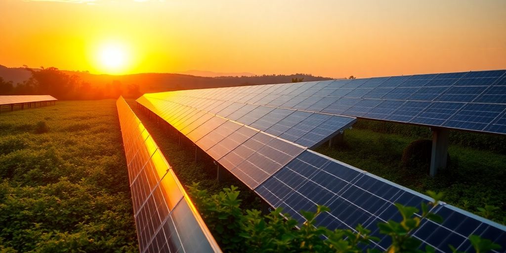 Bitcoin-Mining und Solarpanels in Sambia bei Sonnenuntergang.