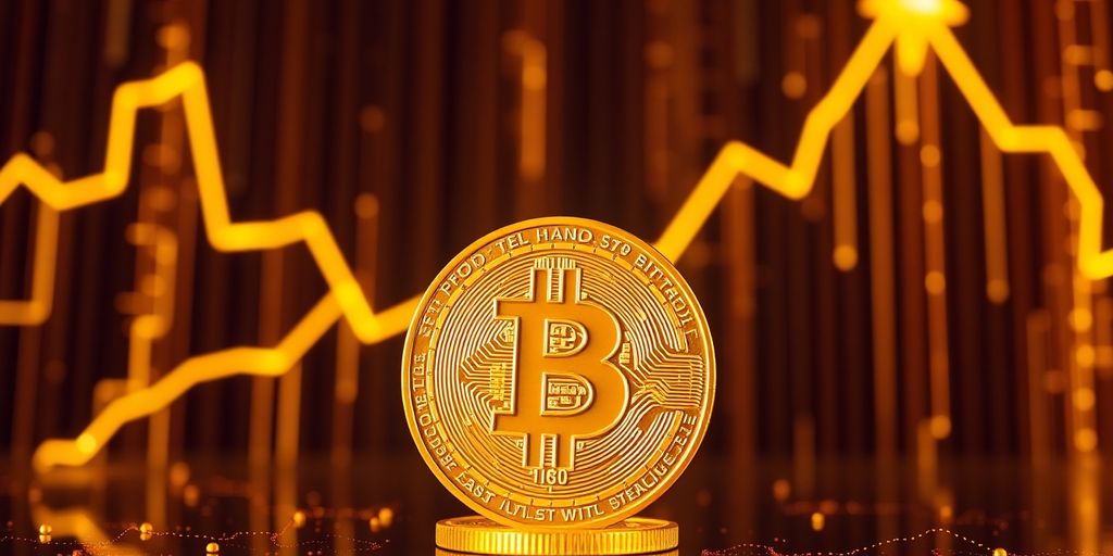 Bitcoin-Symbol auf strahlendem Hintergrund.