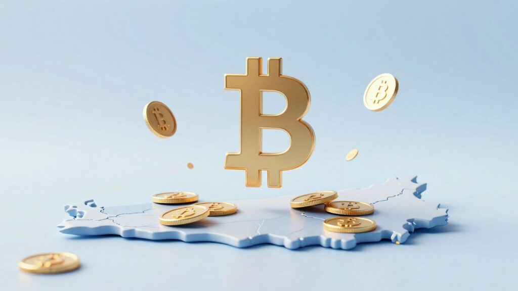 Bitcoin Symbol über Rhode Island Karte