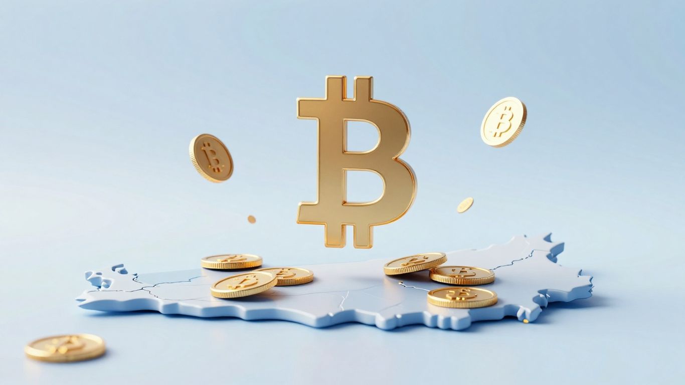 Bitcoin Symbol über Rhode Island Karte