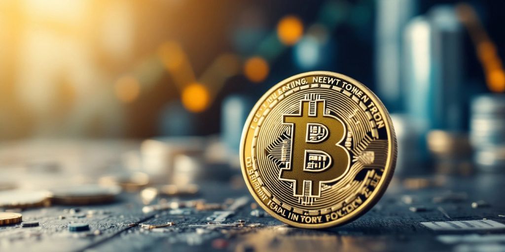 Bitcoin-Münze auf einem strukturierten Hintergrund.