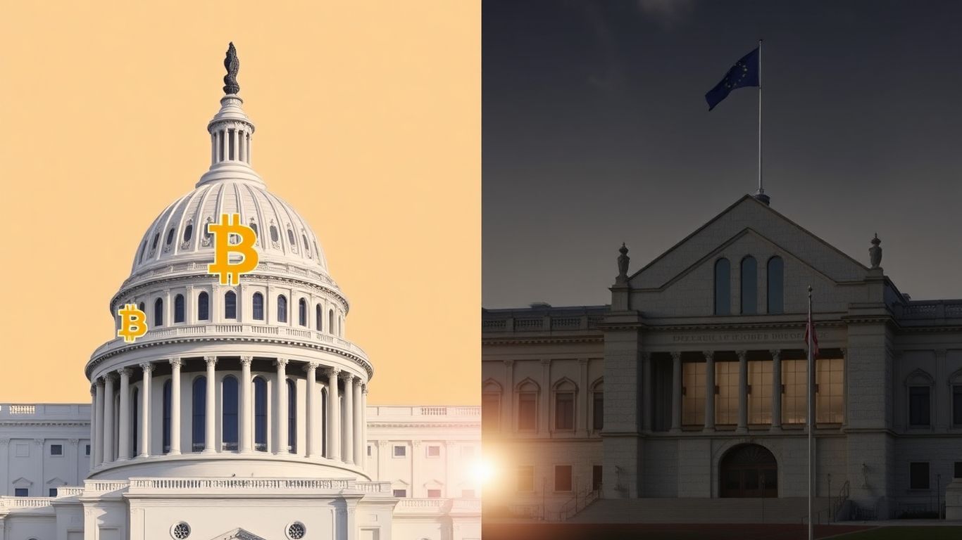 Bitcoin und politische Gebäude in USA und EU