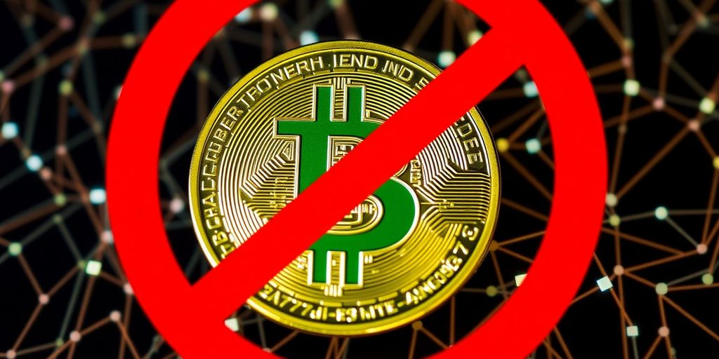 Ausschnitt einer Bitcoin-Logo mit Ausschlusssymbol.