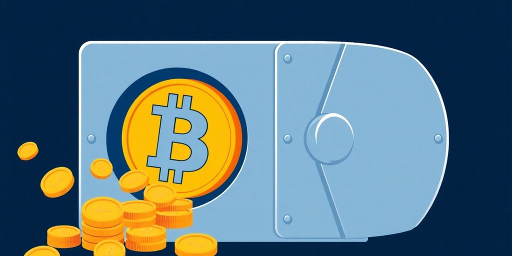 Bitcoin Tresor mit fließenden Münzen