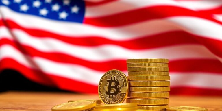 USA Flagge mit digitalem Geld im Vordergrund