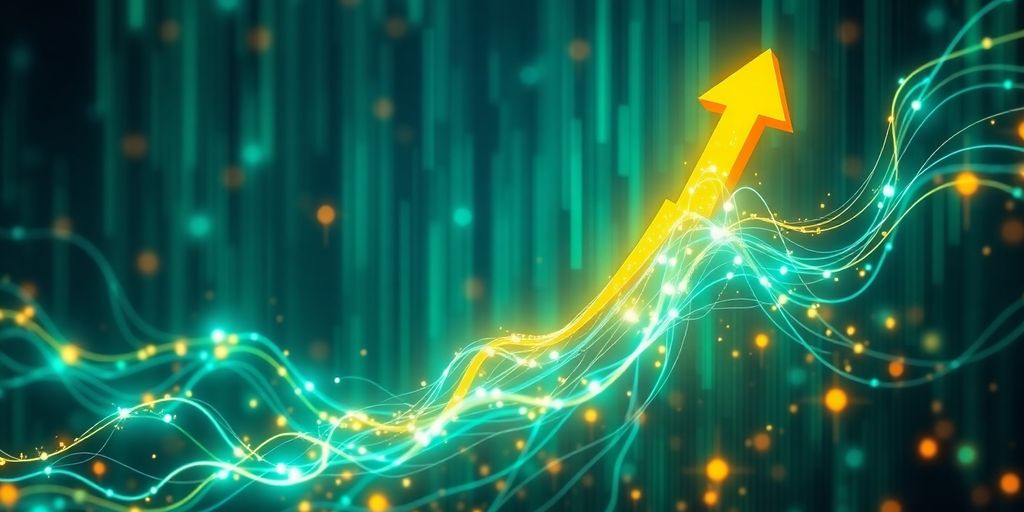 Bitcoin-Symbol über digitalen Datenströmen.