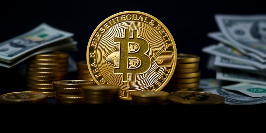 Nahaufnahme einer Bitcoin-Münze auf dunklem Hintergrund.