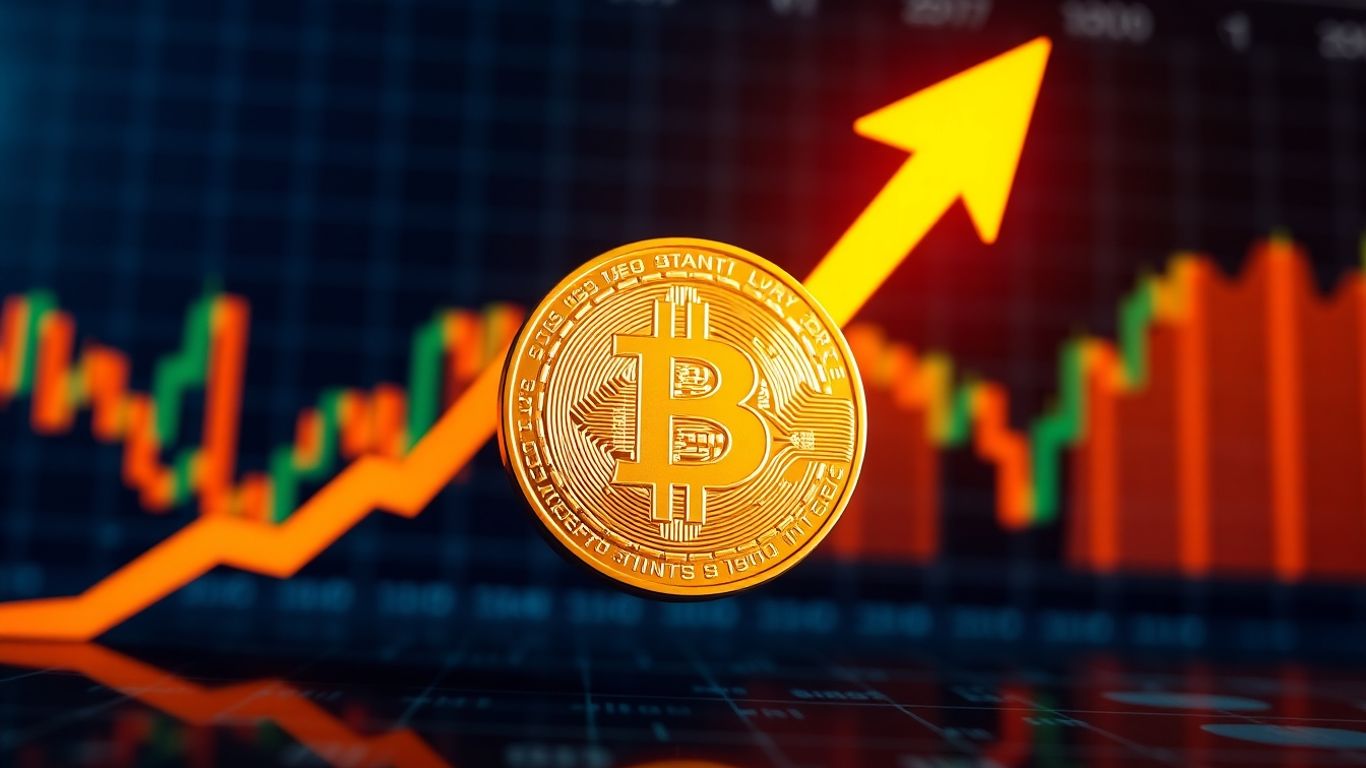 Bitcoin Münze mit steigendem Pfeil