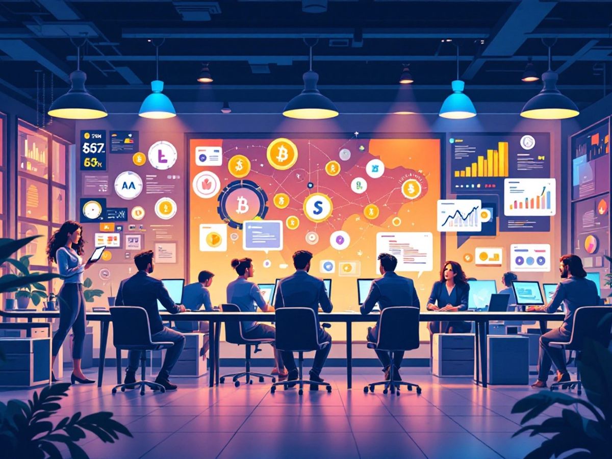 Professionals diskutieren über Bitcoin-Investitionen.
