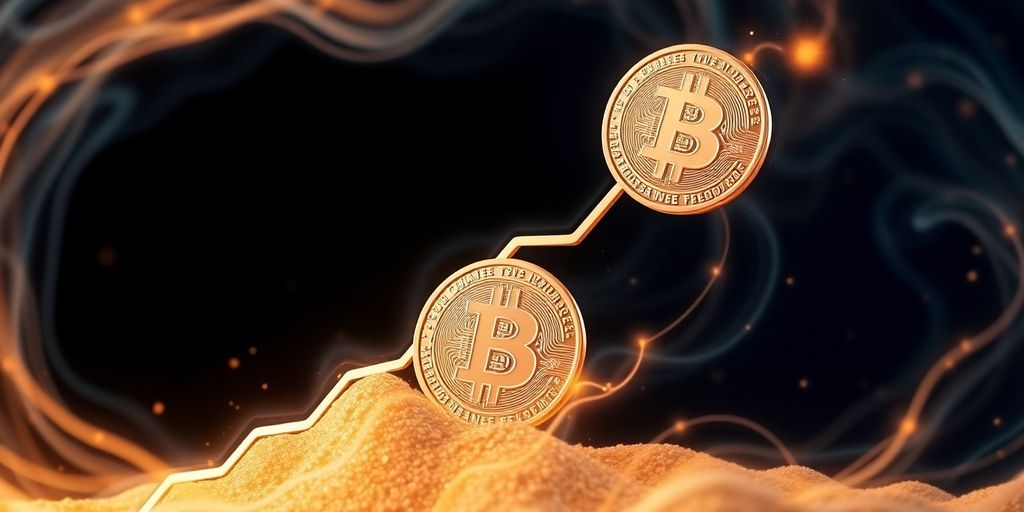 Bitcoin-Symbol auf steigendem Markt.