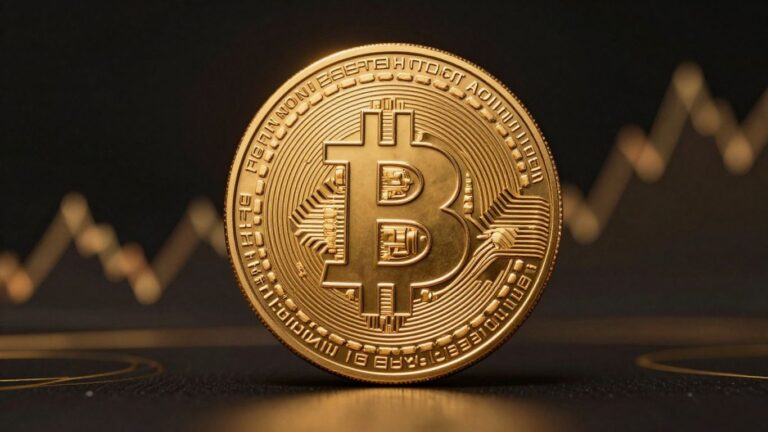 Goldener Bitcoin vor dunklem Hintergrund