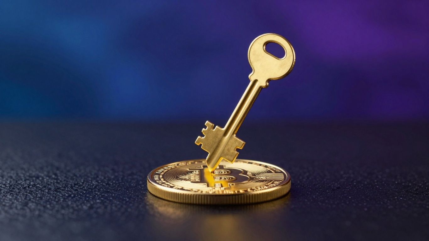 Bitcoin Münze mit Schlüssel, Feier des Proof of Keys Day
