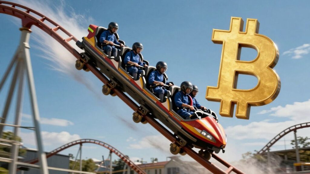 Bitcoin-Achterbahnfahrt mit Aufwärtsbewegung nach Absturz.