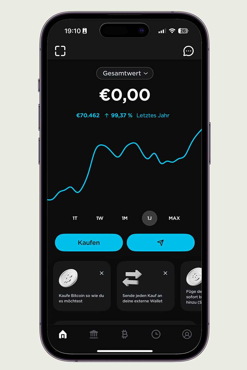 Bitcoin 21bitcoin App Screenshot Hauptseite