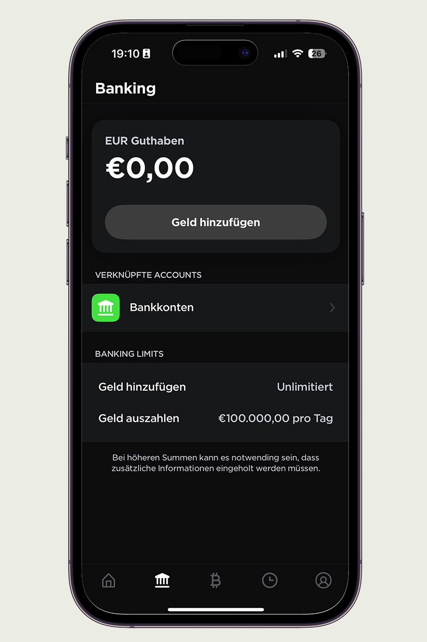 Bitcoin 21bitcoin App Screenshot Kontoseite