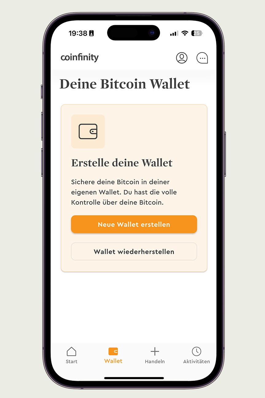 Bitcoin confinity App Screenshot Kontoseite