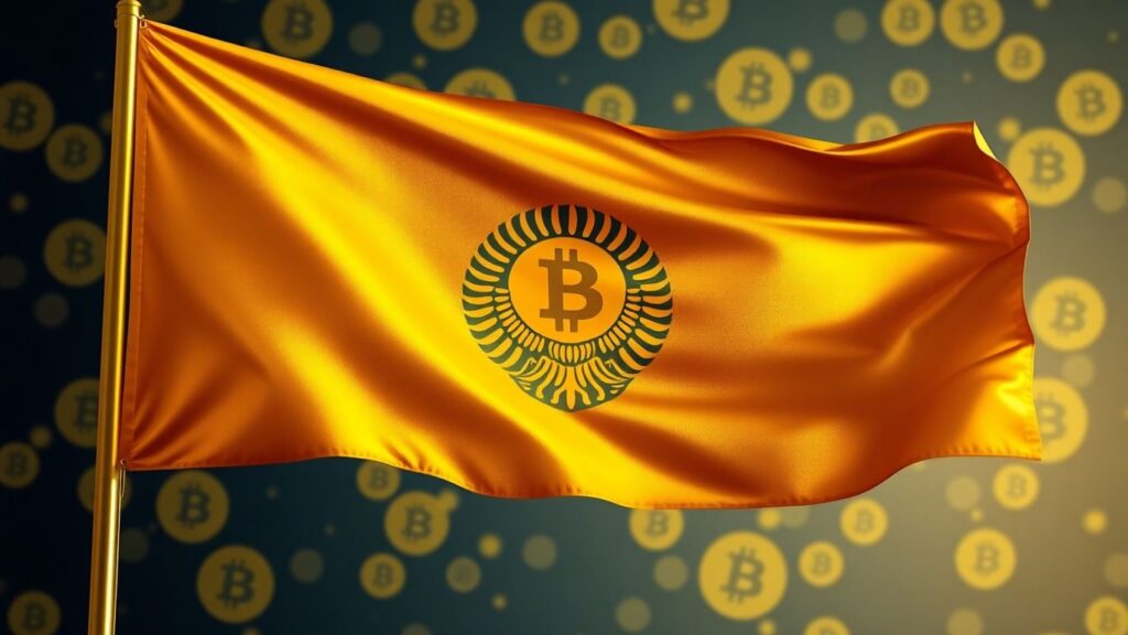 Kasachstan Flagge mit Bitcoin Symbolen