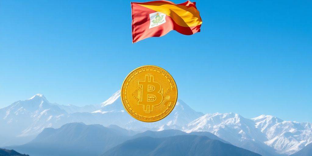 Bhutanese flag and Bitcoin.