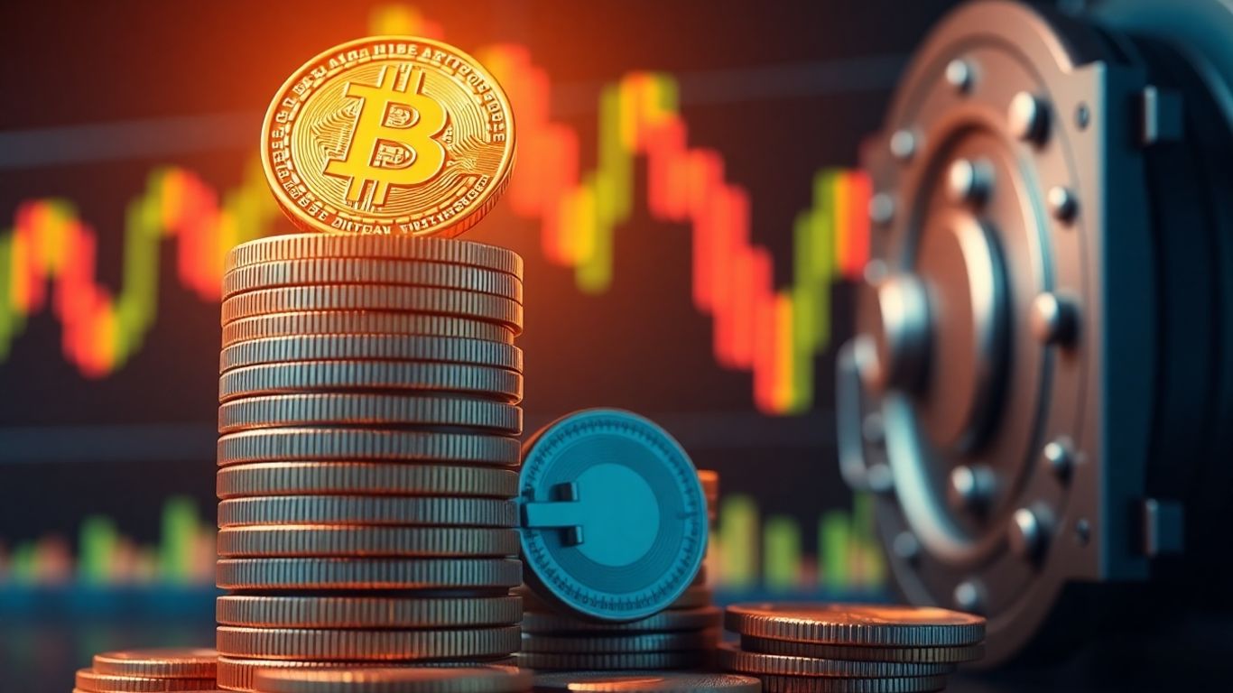 Bitcoin Münzen und Tresortür