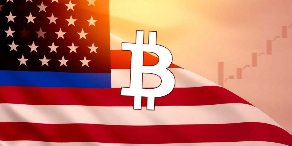 Amerikanische Flagge mit Bitcoin-Symbol verbunden.