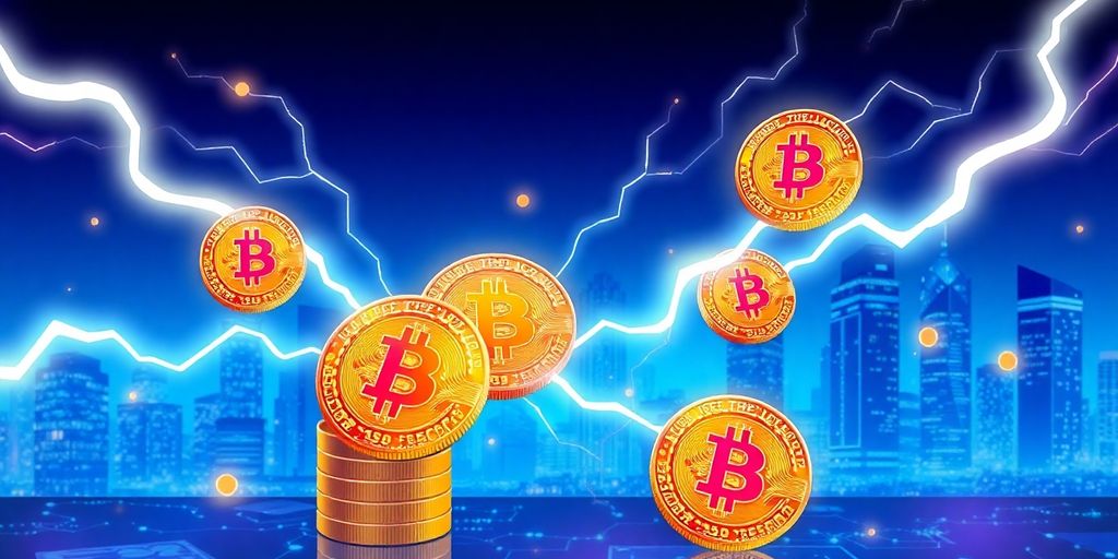Bitcoin und Blitz-Netzwerk-Integration in einer modernen Stadt.