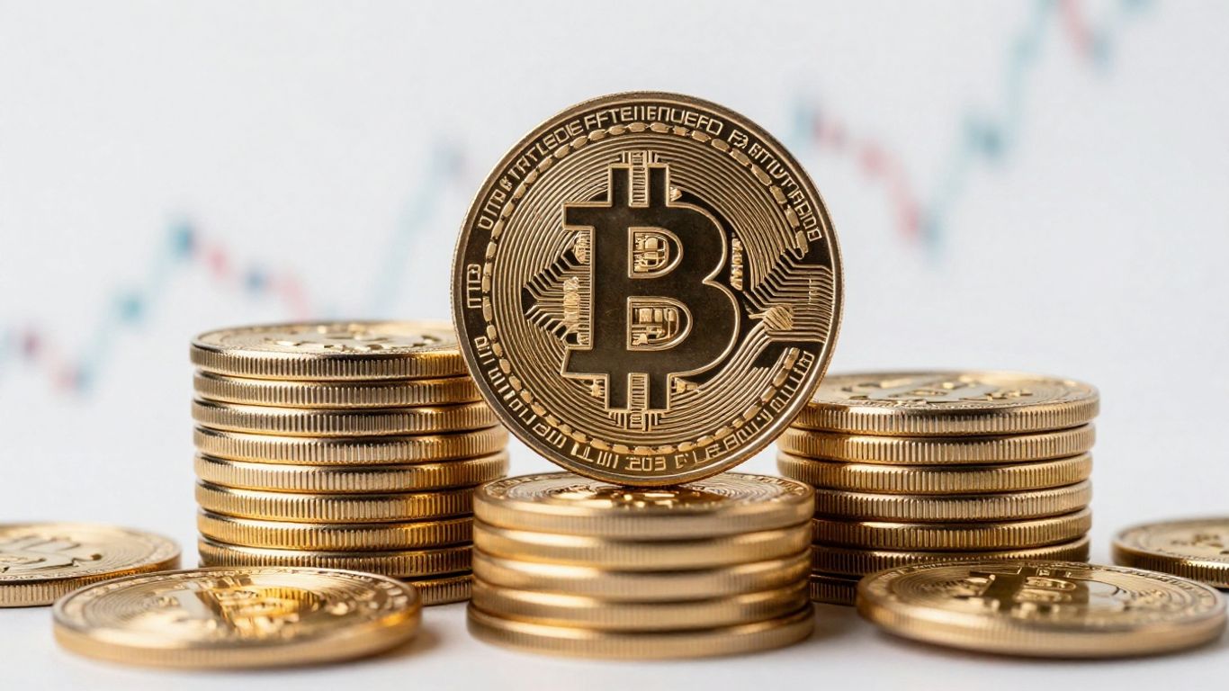 Bitcoin-Münzen stapeln sich hoch, Finanzwachstum angedeutet.