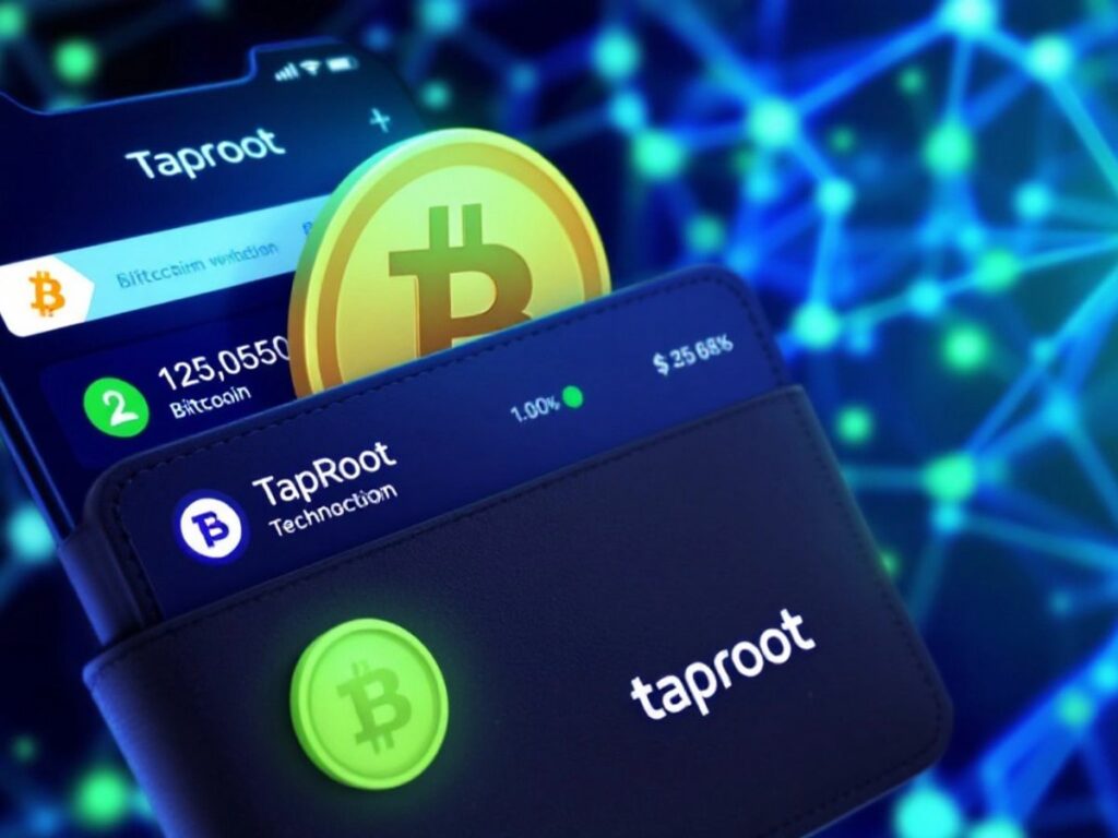 Bitcoin Taproot-Transaktionen in digitaler Brieftasche.